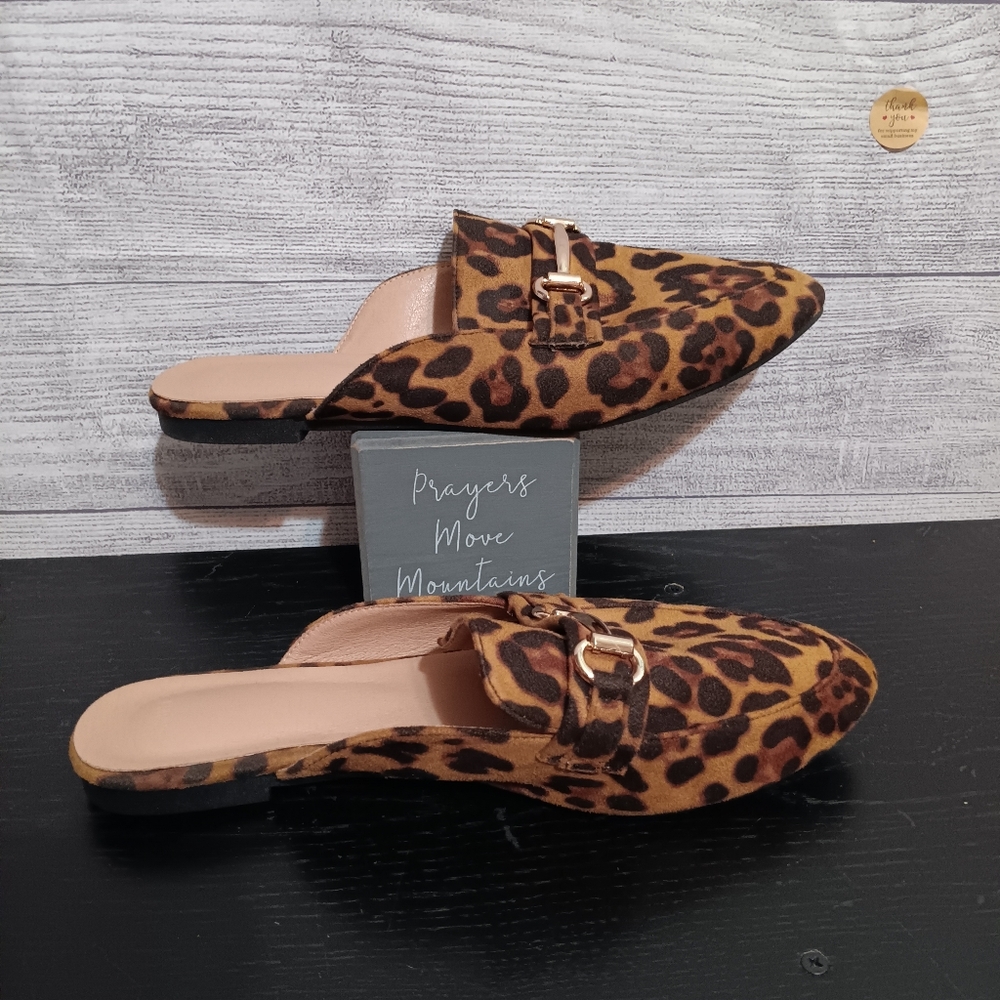 Leopard Print Mule Loafers | Gold Bit Detail | Size 9 (EU 42) Chic Slip-On Flats - Picture 2 of 9